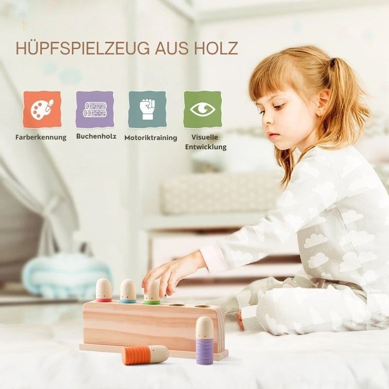 Montessori Farb- & Sprungspiel aus Holz – Lernen durch Bewegung & Spaß