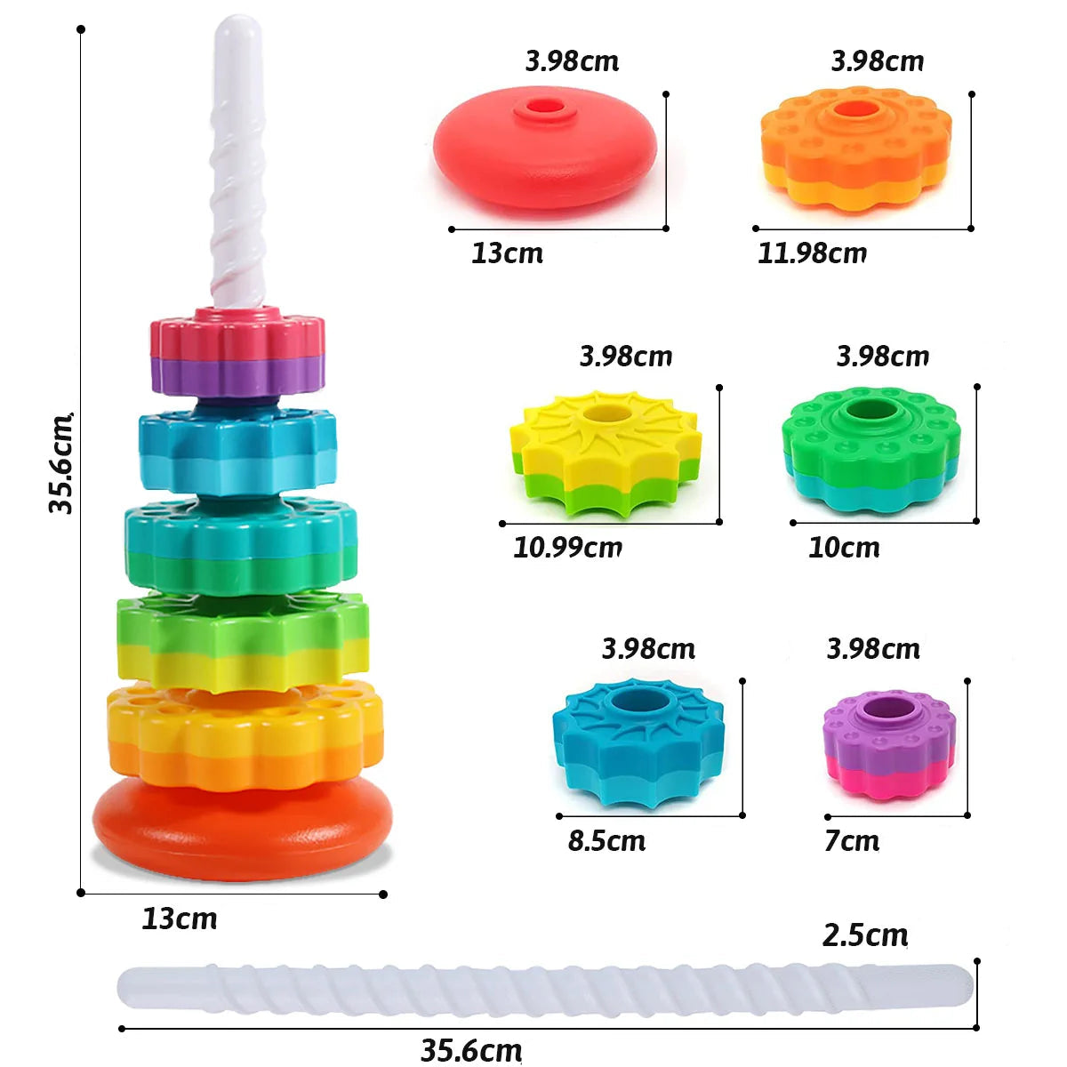 Montessori Regenbogen-Turm – Drehbares Stapelspiel für Babys