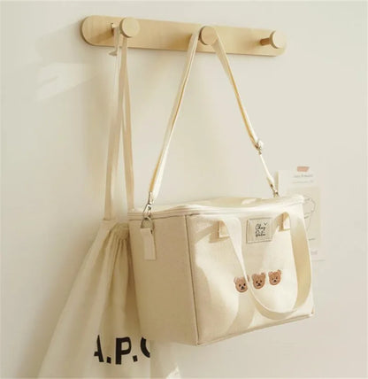 Multifunktionale Mama-Tasche – Wasserdicht & stilvoll mit Bärenstickerei
